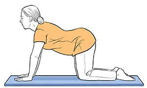 Person on all fours with back sagging.